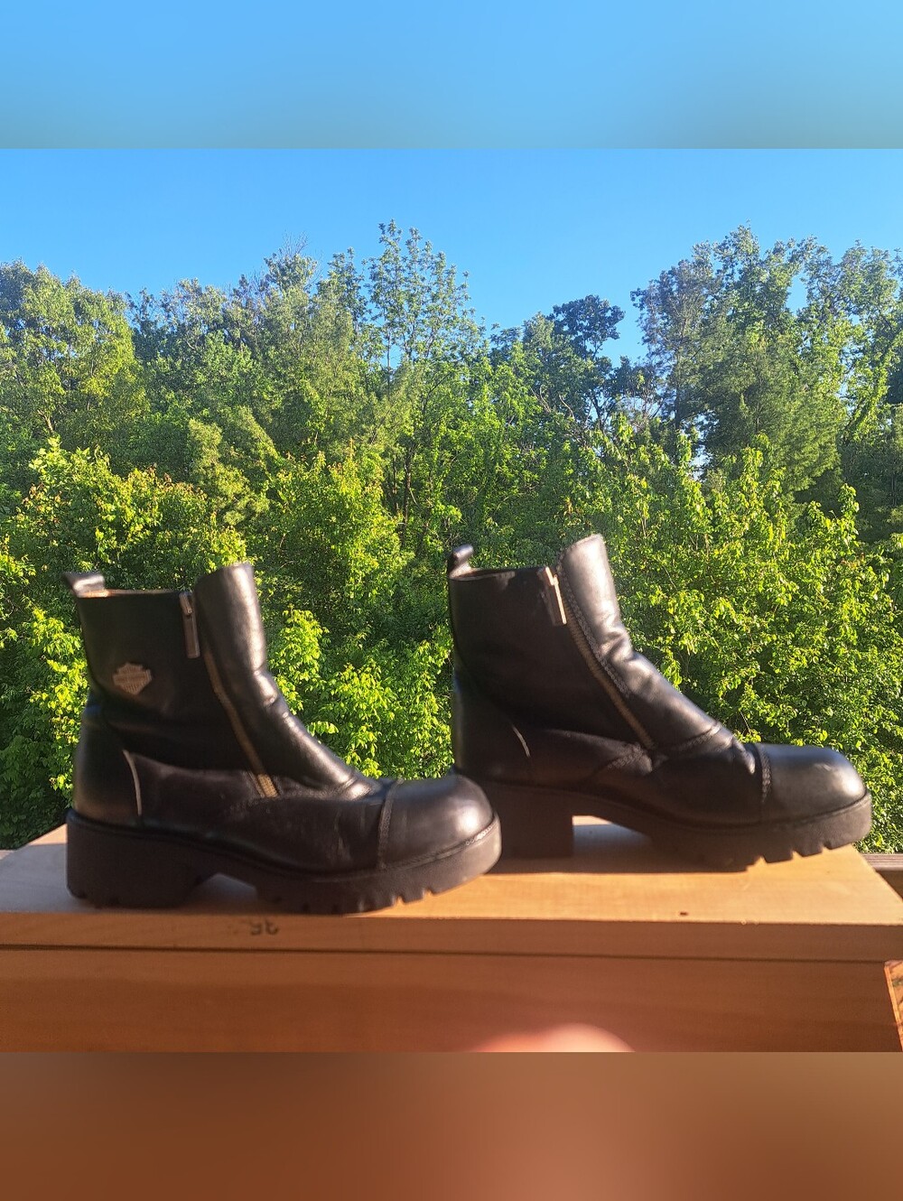 Vtg 90'S Harley Davidsons Lug Sole Double Zip Calf boots SZ 10 Great Condition